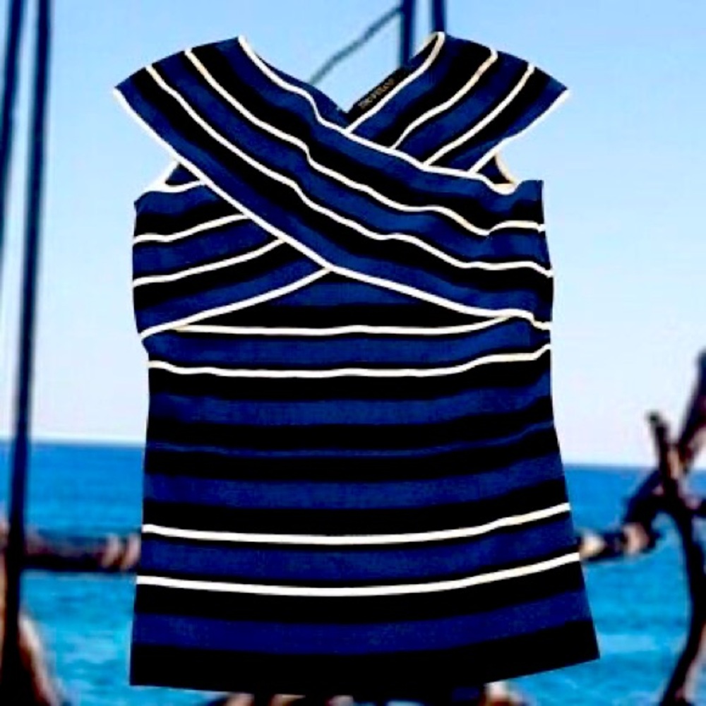 Timo Weiland Stretchy Bodycon Bandage Neckline Sleeveless Striped Top Small